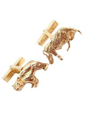 Rare! Vintage Tiffany & Co. 14k Yellow Gold Stock Market Bull Bear Cufflinks